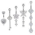 Butterfly Welded Chain Belly Button Ring Set 5pcs Shiny Zircon Inlay Stainless Steel Navel Ring Piercing for Women for Weddings