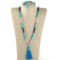 8mm Lava Natural Stone Turquoise Pink Quartz Necklace Bracelet Set Tassel Pendant 108 Beads Mala Yoga Set Western Jewelry