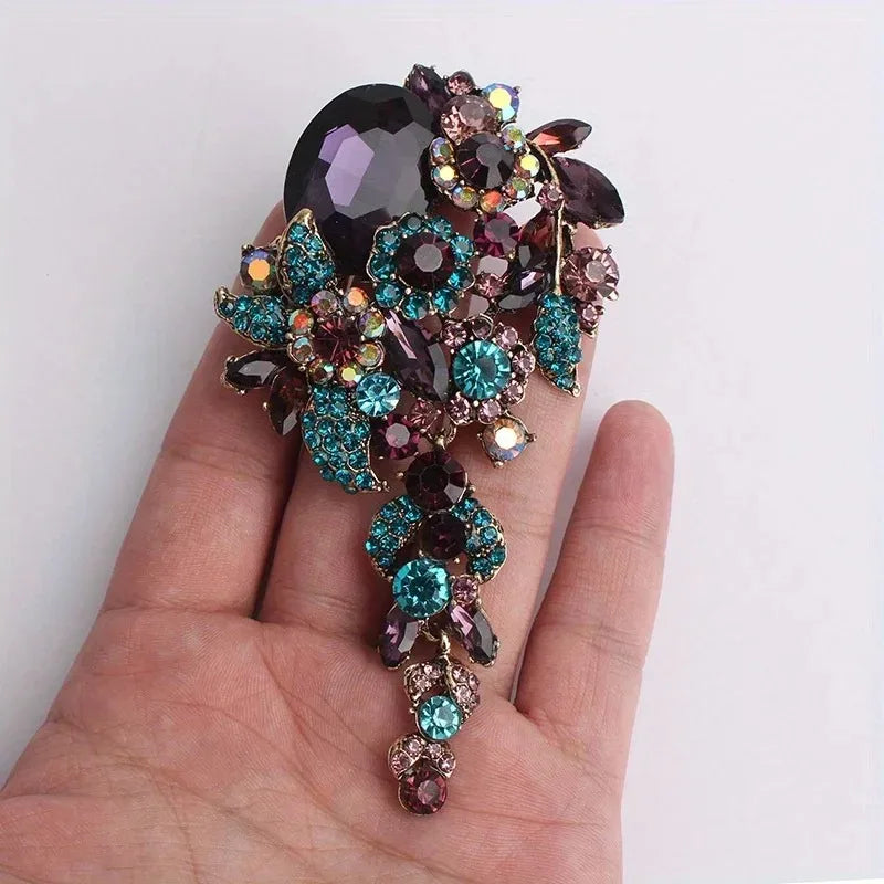 Fashion Female Long Tassel Brooch Retro Rhinestone Exaggerated Corsage Pin for Women
