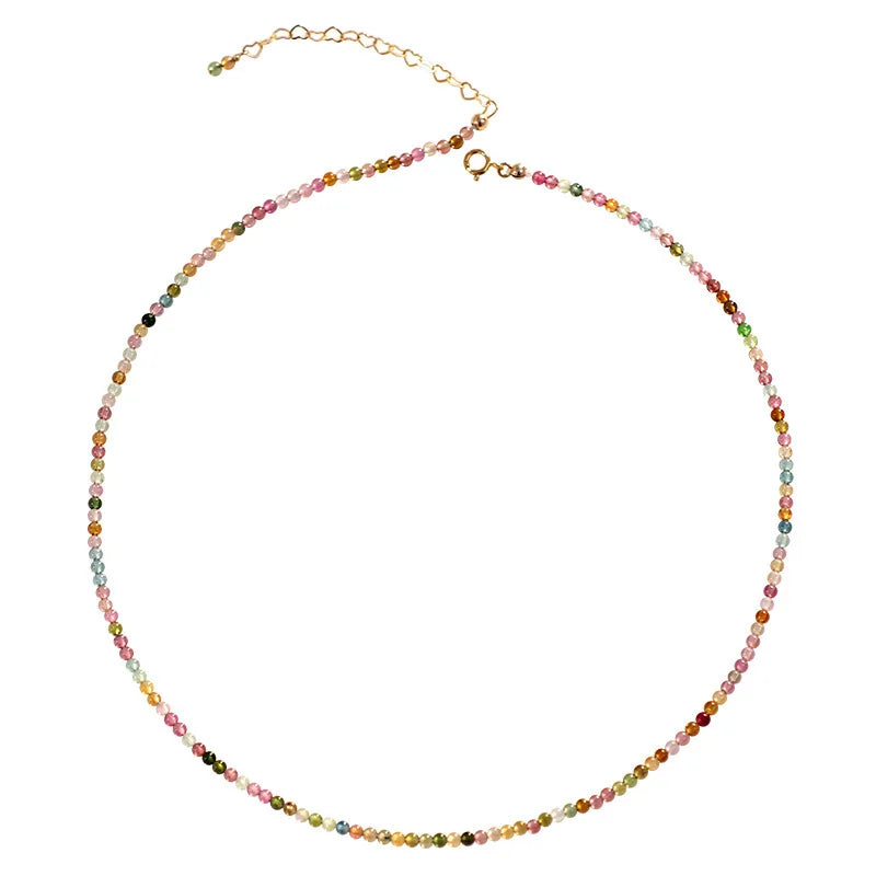 2023 Custom Protection Natural Round 3mm Small Colorful Tourmaline Crystal Beads Necklace for Women Jewelry with Gold Hook