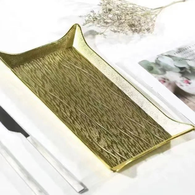 11" 3 Colors Electroplated Thickened Plastic Corrugated Pattern Rectangular Plates Fruit Dish Bowl Decorative Charger Plate