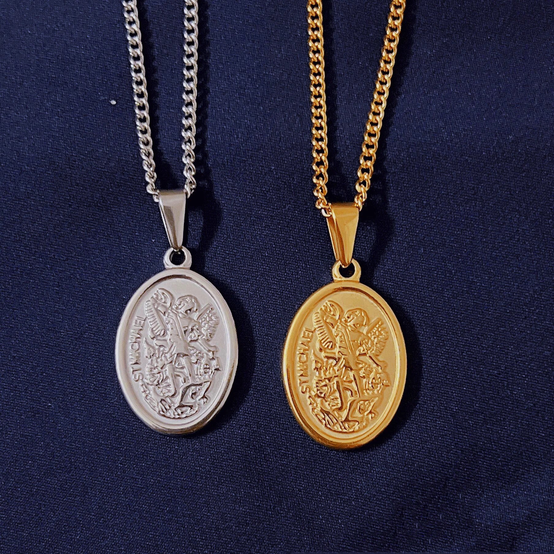 Oval St Michael Archange Pendant Fashion Jewelry Saint Michael Necklace Stainless Steel Religious Saint Medallion Pendant Men