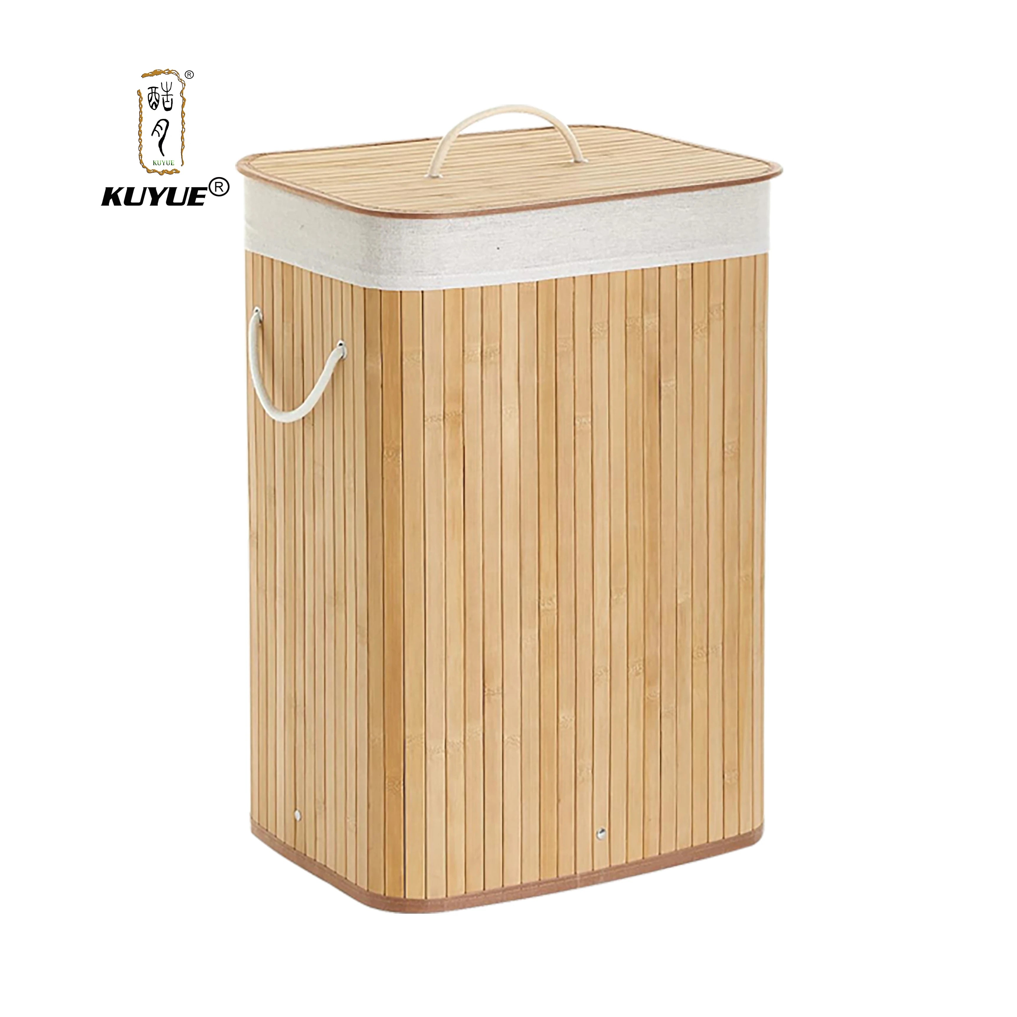 KUYUE Foldable Bamboo Laundry Basket Removable Washable Lining Hamper Bin for Clothes Dirty Items Storage Premium Quality KUBAN