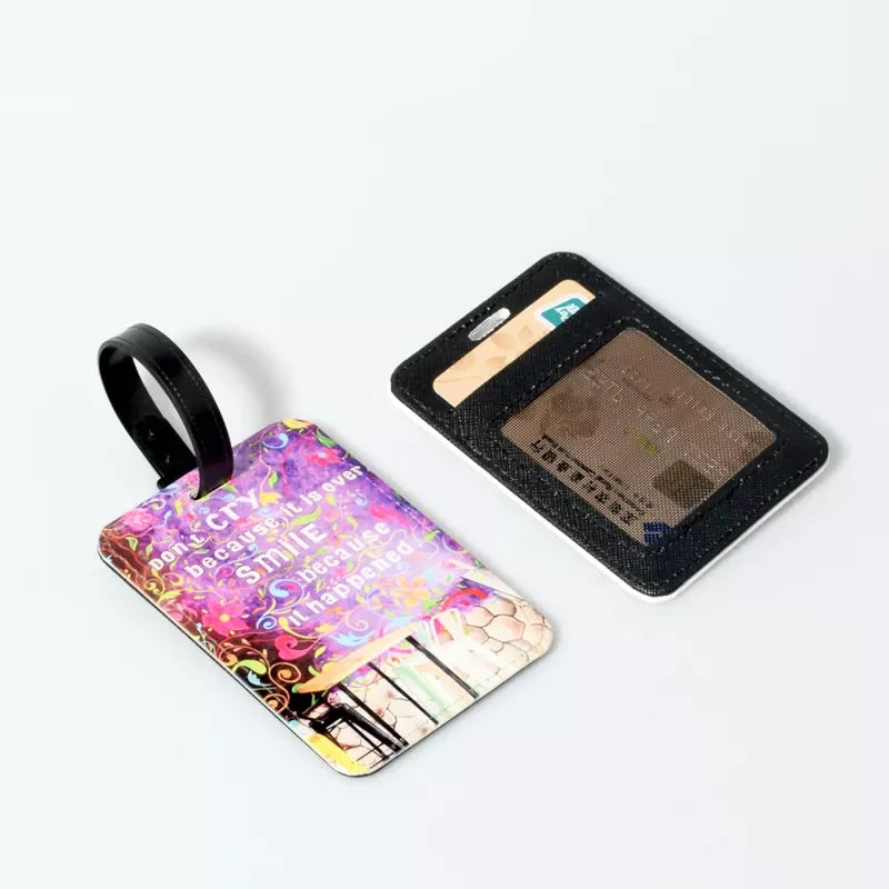 Qualisub Personalized Blank PU Luggage Tags with Card Holder Sublimation Luggage Tags PU Leather Luggage Tag for Sublimation
