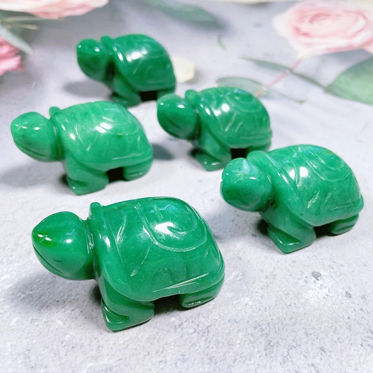 DIY Hot Sale Animal Carved Stone Statue Folk Crafts Green Aventurine Jade Turtles Carving For Ornament Decoration