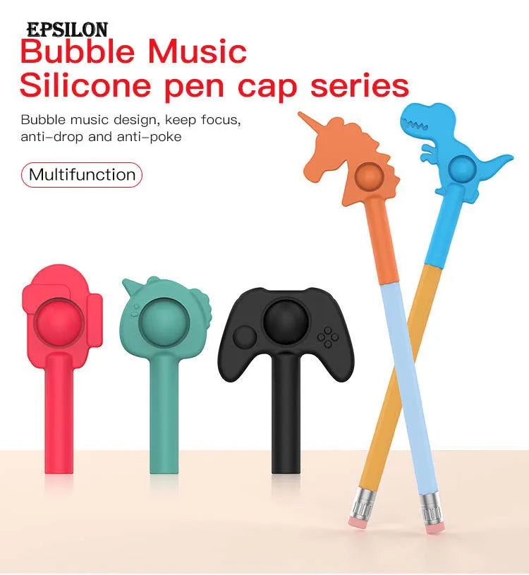 Push Bubble Reliver Stress Toys Pencil Topper Fidget Toys Silicone Children Adult Sensory Toys Pencil Topper unicorn Pen Cap