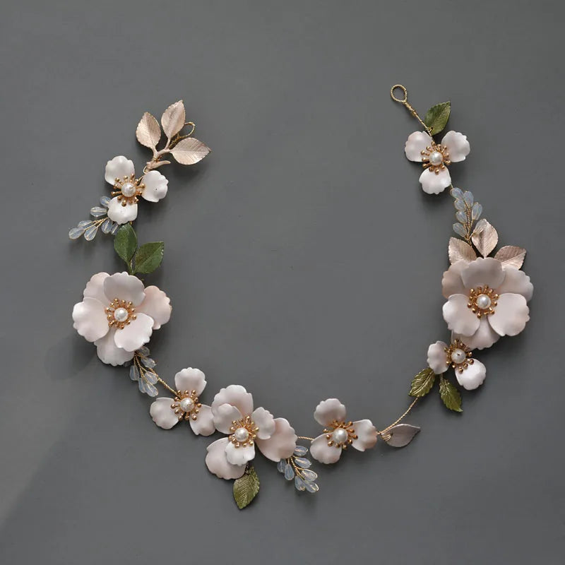 SLBRIDAL Ins Style Charm Alloy Flower Crystal Rhinestone Pearl Bridal Headband Wedding Headdress Hair Accessories Women Jewelry