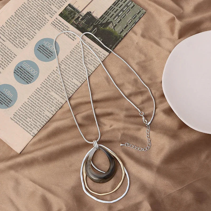 TongLing Necklace New Design Fashion High-quality Alloy Pendant Jewelry Women's Two-color Ring Long String Pendant Necklace