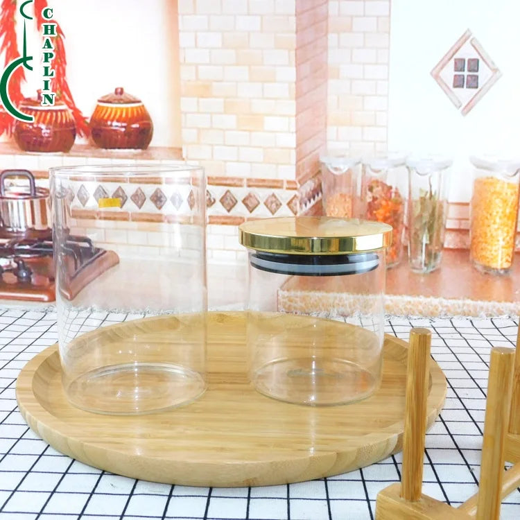 Gold Metal Cover with High Borosilicate Glass Jar Used for Kitchen Storage Food