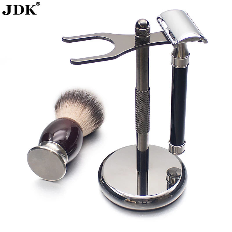 Metal High End Gun Grey Color Shaving Brush Steel Shaving Brush and Razor Stand
