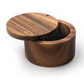 Round Wood Salt Box Acacia Wood Cellar with Swivel Lid for Household Storage Includes Salt & Pepper