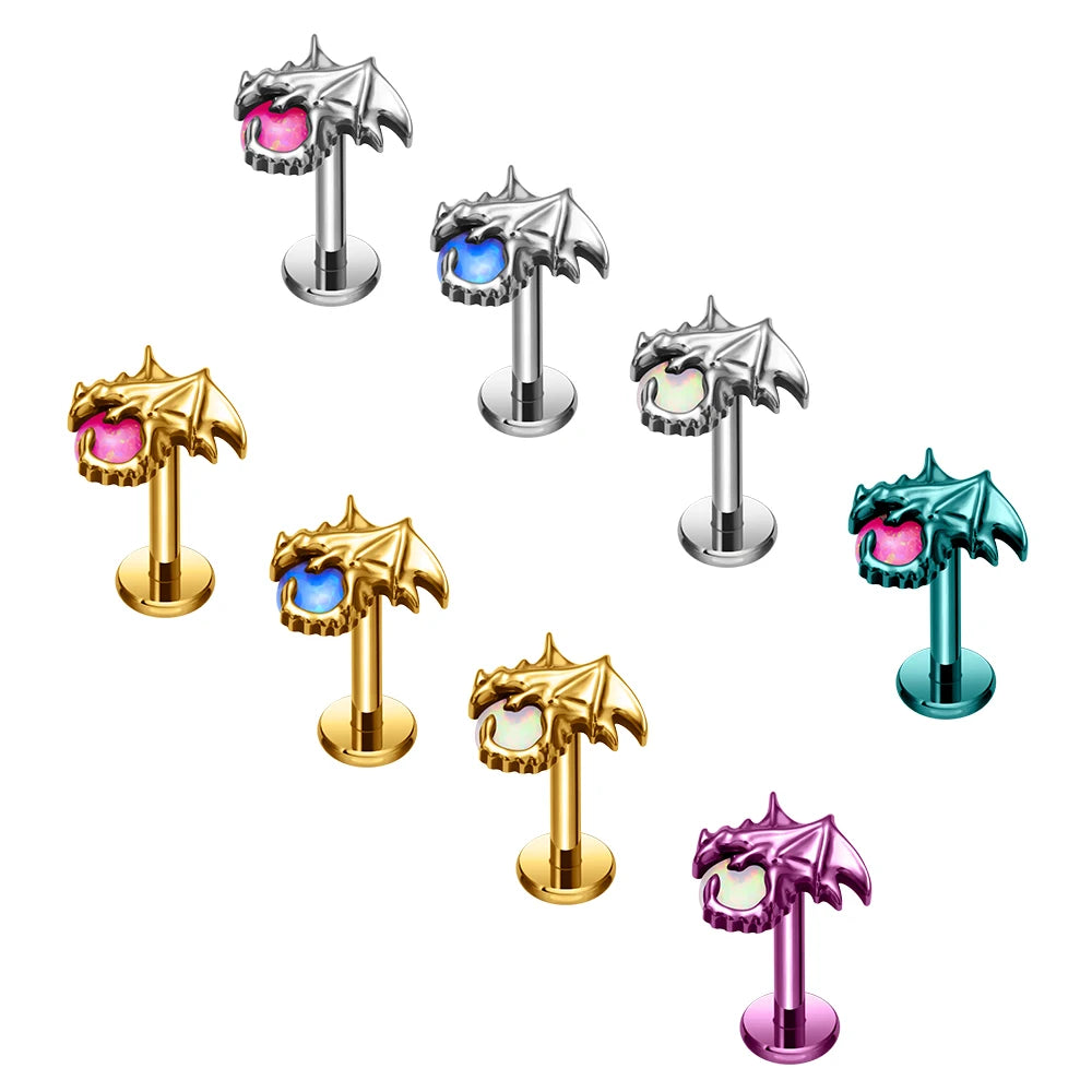 Wholesale Titanium ASTM F136 Earlobe Bat Shape Stud CZ Inlay Labret Internal Thread 16G Lip Nail Tragus Body Piercing Jewelry