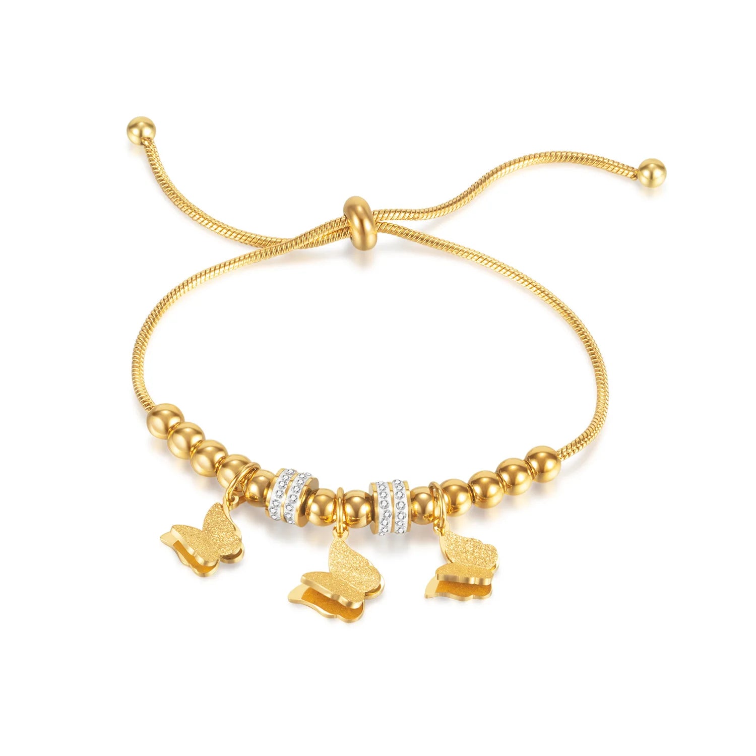 Newest Stainless Steel Jewelry 18K Gold Plated Butterfly Charms Bracelet for Lady Adjustable Size Wholesale Chains Bracelet