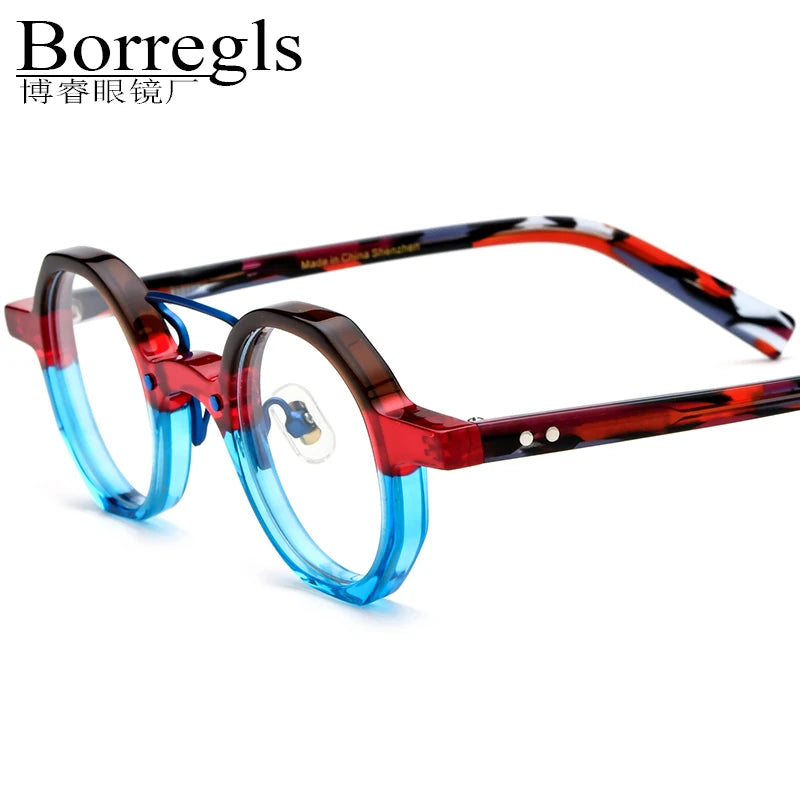 Borregls Acetate Glasses Frame Women Transparent Design Vintage Polygon Eyeglasses Men Eyewear Fashion Optical Spectacle 19244
