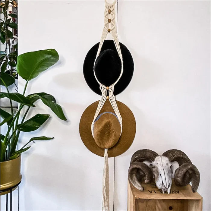 2022 New Customized Macrame Boho Double Hat Hanger Macrame Boho Double Hat Hanger Triple Hat Hanger W1326