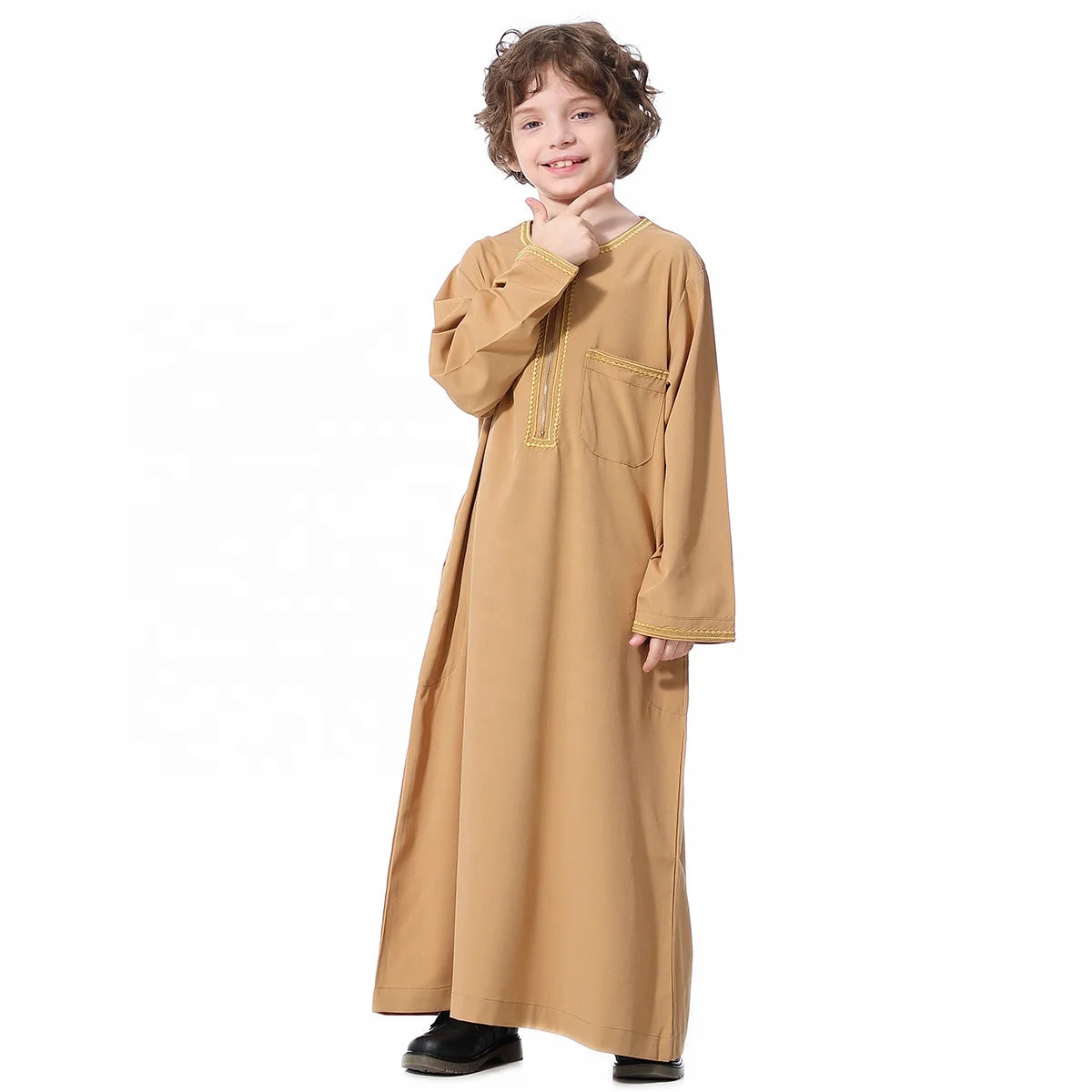 2021 New Design Arabic Thobe for Teen Boys ArabBoy Polyester Caftan Prayer Abaya Kaftan Middle East Arabian Muslim Children