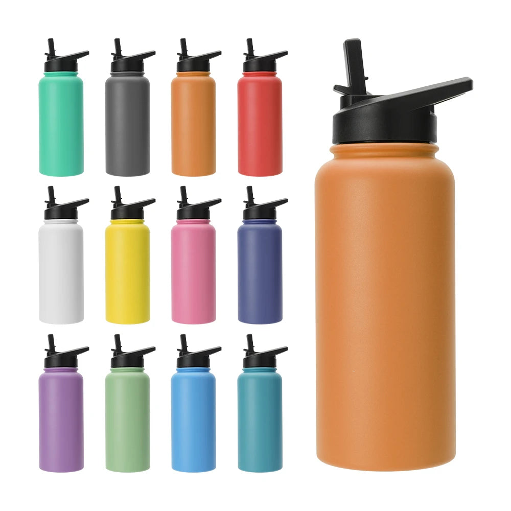 32oz Double Wall Wide Mouth Stainless Steel Sports Water Bottle With Straw Lid for Hiking Biking