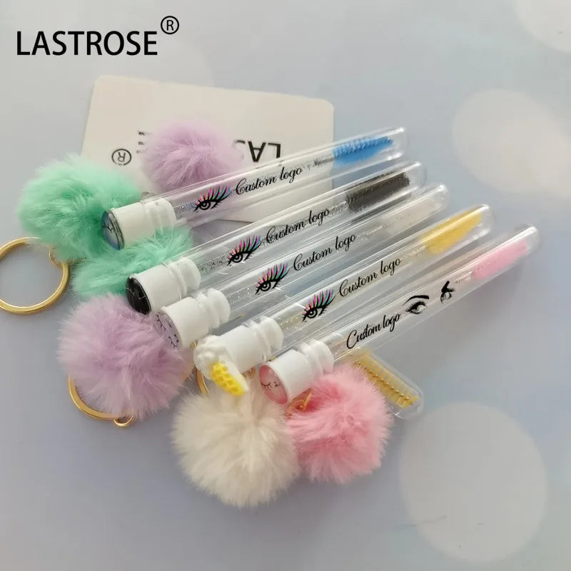 Your logo Colorful Lash Brushes Mascara Wand Eyelash Brush Mascara Spoolie Cleaning Brush Tube Eyelash Extension With Keychain