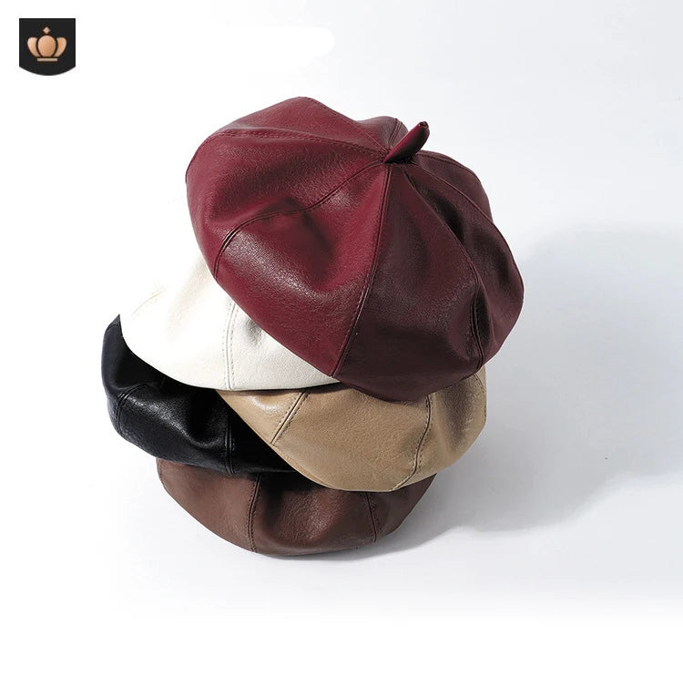 Mens and Womens Quality PU Leather Solid Color French Style Artist Tam Boinas Hat Beret