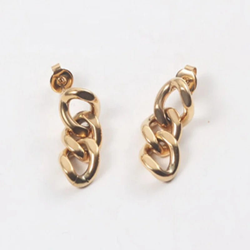 Popular HipHop Girls Stainless Steel Big Chain Hanging Stub Earrings for Women