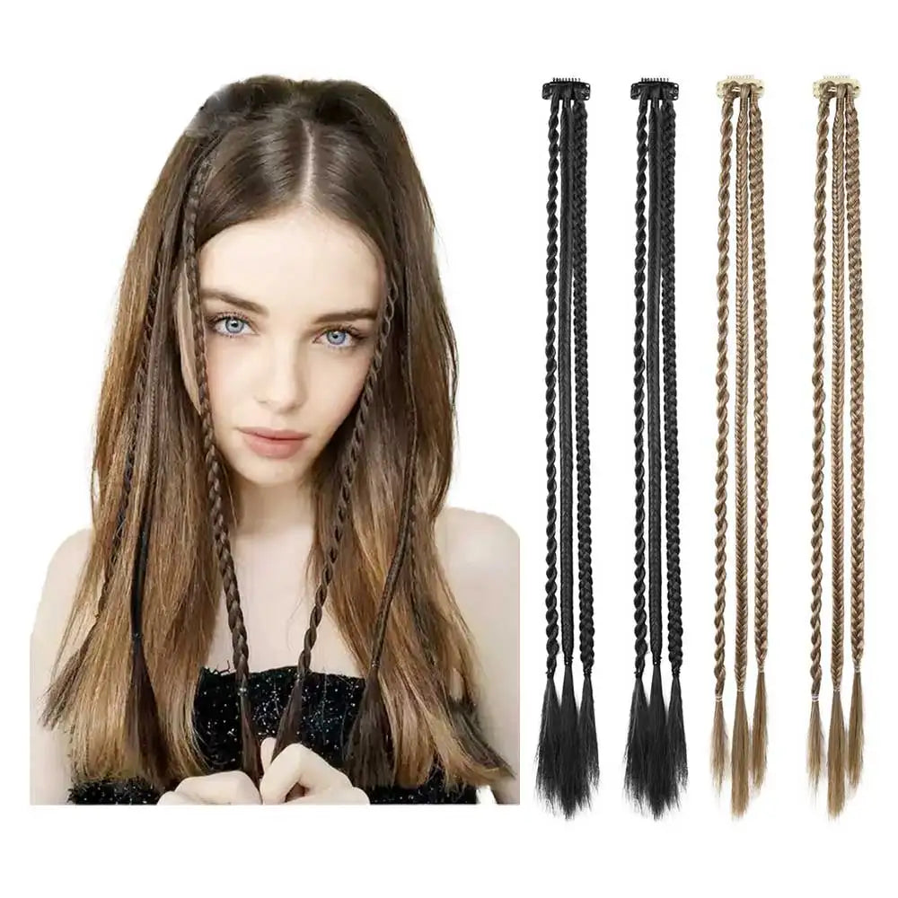 Alibaba 22" Long Synthetic Hairpieces Clip in Hair Extensions Front Side Bang Box Braided Ponytail Hair Extension for Girls