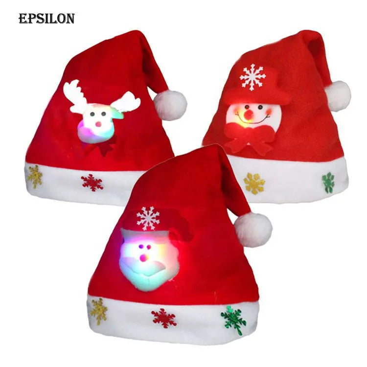 Epsilon Kids Adult LED Lighting Christmas Hat Santa Claus Reindeer Snowman Deer Xmas Gifts cap New Fashion Christmas Hats
