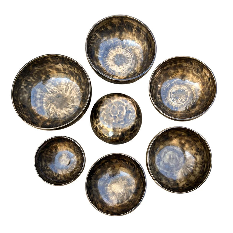 Handmade Himalayan Full Moon 7 Chakra Healing Singing Bowls Brass Tibetan Singing Bowls Set