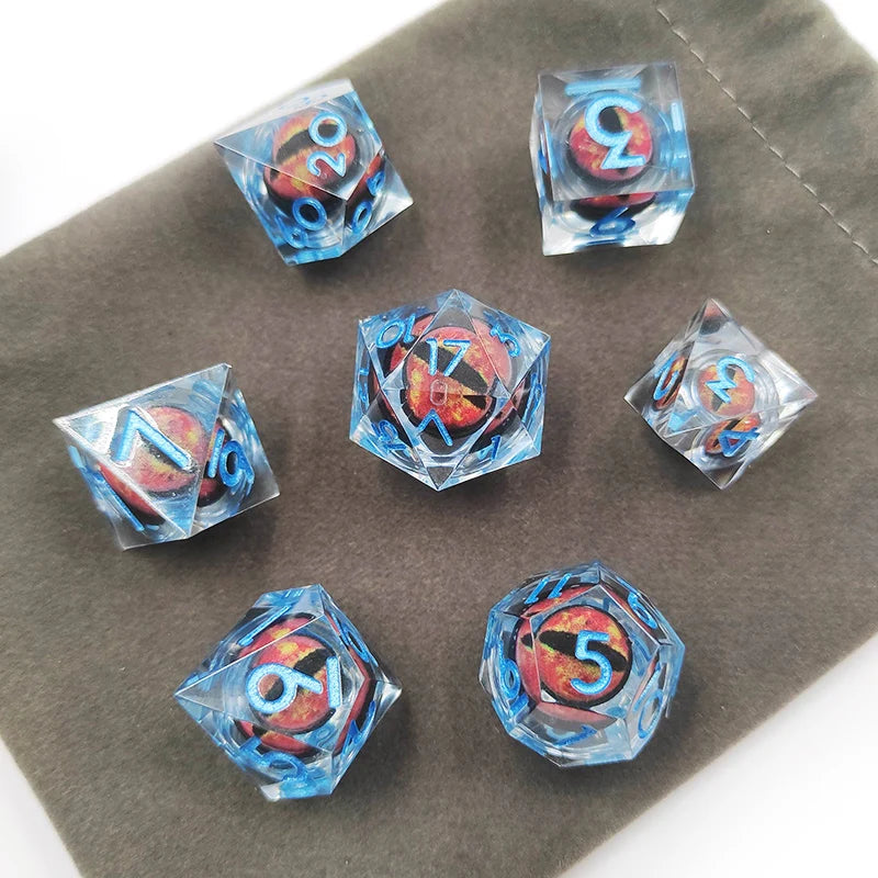 Wholesale Creative Gaming Edge Dnd Engraved Logo Acrylic Plastic Polyhedral Embedded Eyeball Dice Set