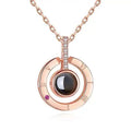 Wholesales 100 Language Round Heart Rose Gold Plates Trendy African Charm Chain Crystal Pendant I love U Jewelry Necklaces