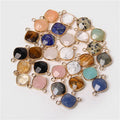 14mm Double Hole Gold Plated Healing Jade Crystal Gemstone Charm Pendant Accessories Jewelry Making Trendy Gift Women