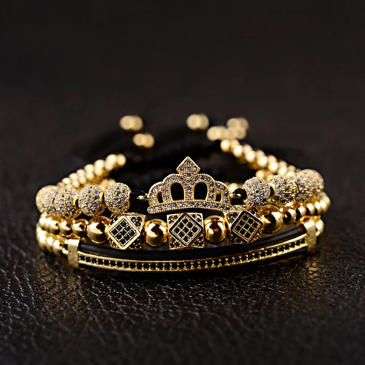 Luxury Women Men Zircon Crown Bead Macrame Adjustable Queen King Couple Bracelet for Women Men