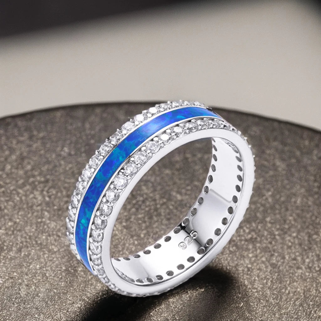 925 Sterling Silver Eternity Ring Cut Zircon Inlay Trendy Gemstone Wedding Engagement Anniversary Party