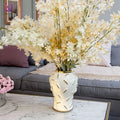 Creative Geometric Horizontal Line White Vase Electroplated Gold Ginger Jar Light Luxury Ceramic Flower Vase for Home Decor