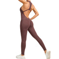 PASUXI New Arrival Women's Sports Bodysuit Sleeveless Yoga Jumpsuit with Open Back  Scrunched Butt One Piece Design