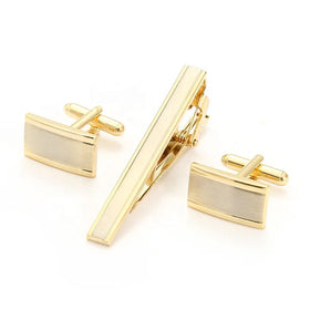 Gold Cufflinks Tie Clip Set of Three Pieces Brushed Fashion Cufflinks Collar Clip Men's Formal Business