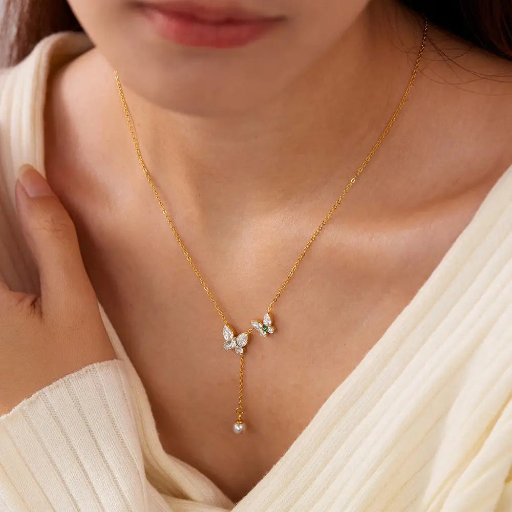 2025 New butterfly Tassel Necklace Fashion Stainless Steel Charm Necklace Ins Style Versatile and High-end Jewelry Gift Woman