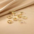 X185 Wholesale Gold Plated Copper Cubic Zirconia Ring Women's Minimalist Floral Pearl Geometric Open Ring