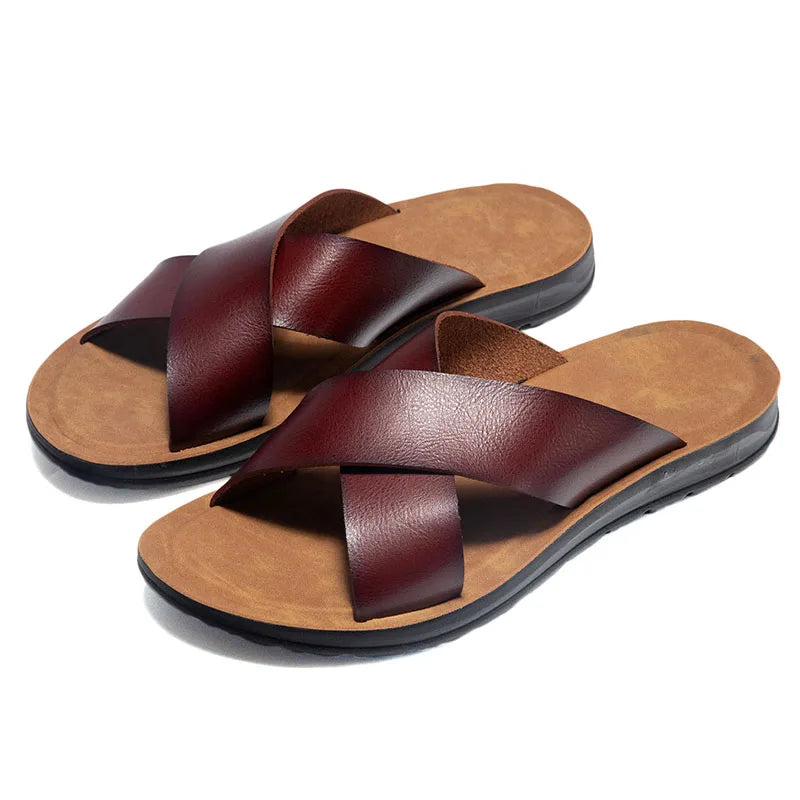 Men's Stylish Casual Cross-Strap Beach Slippers for Summer Holidays Anti-Slippery Flat Sandals Indoor Bath slippers