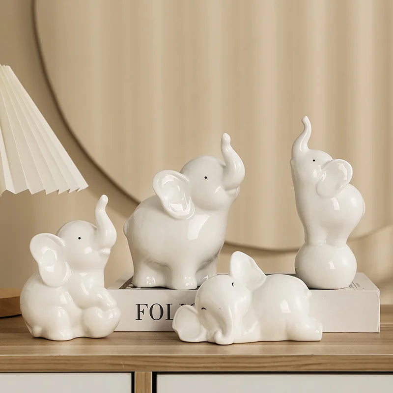 Modern Elephant Design Ceramic Ornament Creative Engraved Home Decor Living Room TV Cabinet Desktop Decorations Animal Pattern