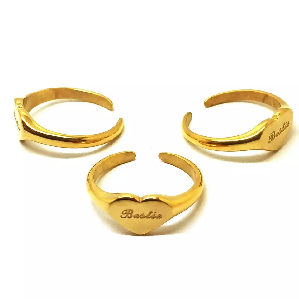 Minimalist DIY Heart Signet Ring Stainless Steel Nameplate Letter Smooth Initial Custom Personality Gold Letter Initial Rings