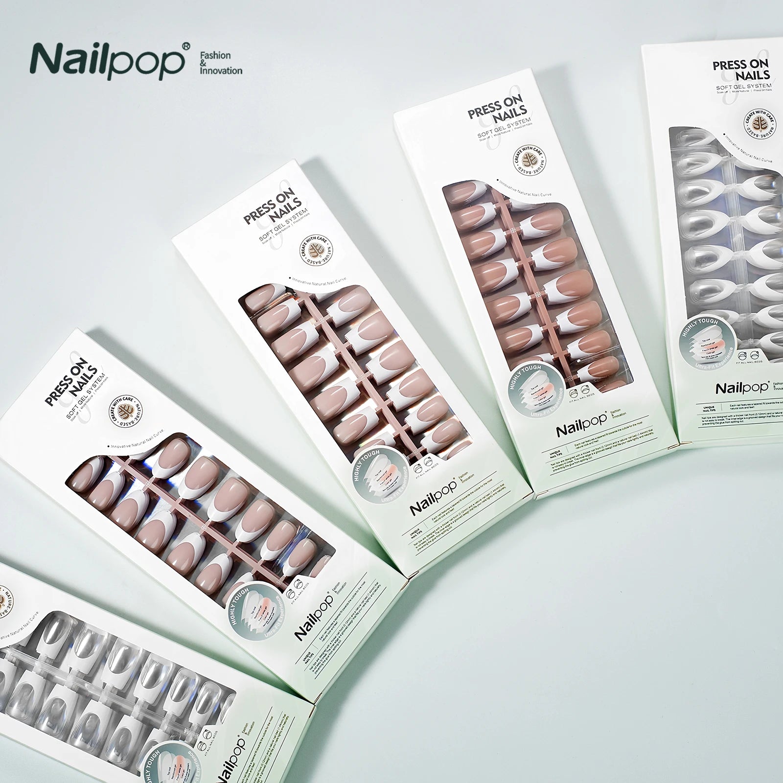 Nailpop 140pcs Pre-French Soft Gel Nail Tips Ultra-Fit Full Cover False Nails Long Nailpop French Tip Artificial Fingernails