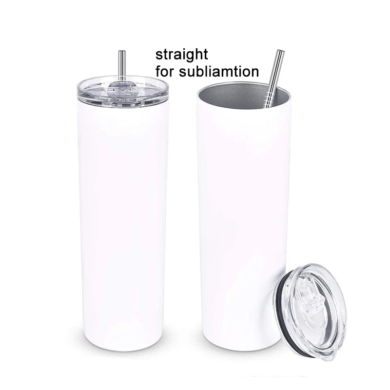In Stock Stainless Steel White Blank 20 Oz Skinny Tumblers for Sublimation Straight Sided with Lid