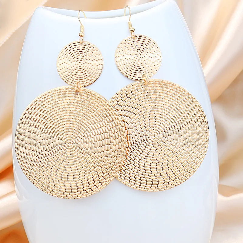Punk Exaggerated Gold Plated Drop Earrings for Women Fashion Big Round Circle Dangle Statement Earrings