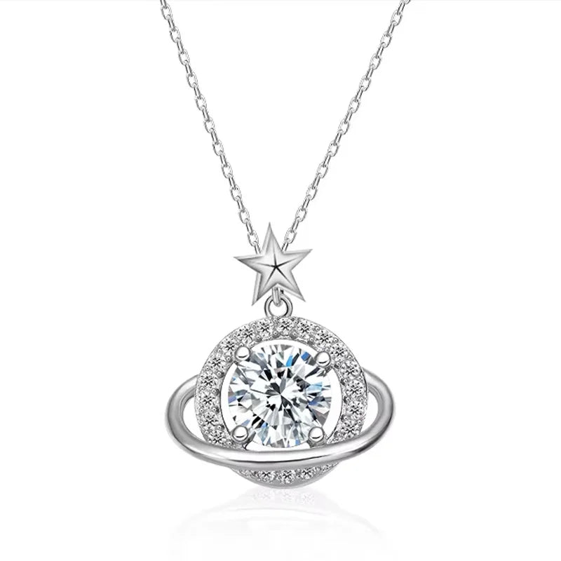 SMT1008 Planet Pendant Diamond Necklace for Women Sliver Color Moissanite Sparkling S925 Sterling Silver Jewelry Gifts Wholesale