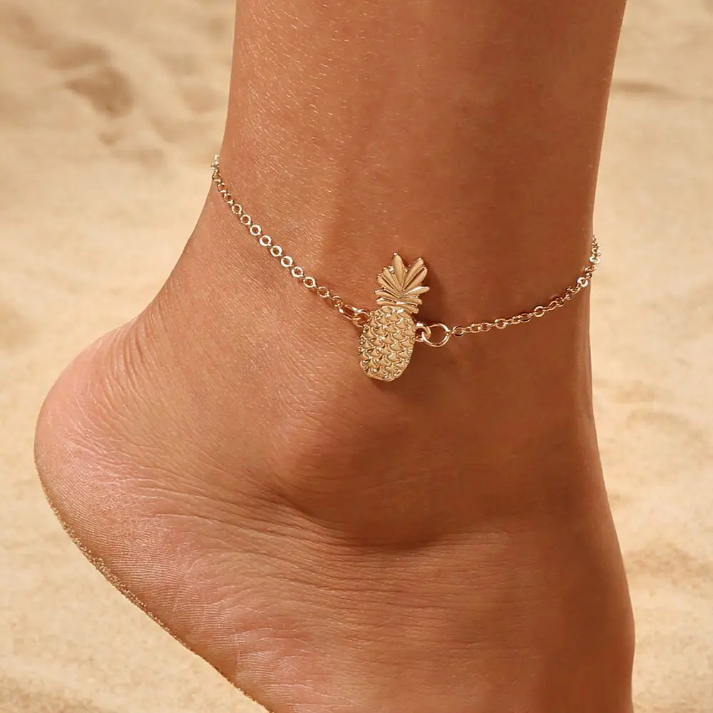 New Design European Lovely Barefoot Accessories Gold Chain Fruit Pineapple Charm Anklet Bracelet for Women