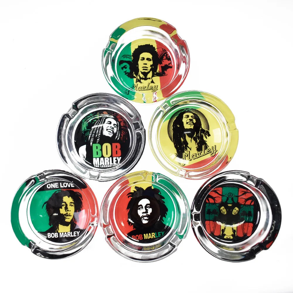 Smoking Accessories Glass Round Cigarette Ashtray Household Office Cartoon Pattern Glass Ashtray