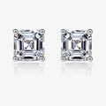 925 Sterling Silver Square  Cubic Zirconia Diamond Asscher Cut Earrings Studs for Women