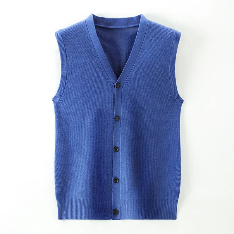 Men's V-Neck Winter Wool Waistcoat New Arrival Anti-Pilling Bottom Sleeveless Sweater Knitting Cardigan Vest Front Logo