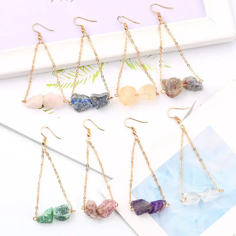Special Natural Shaped Stone Drop Earring Crystal Stone Raw Crystal Boho Earring