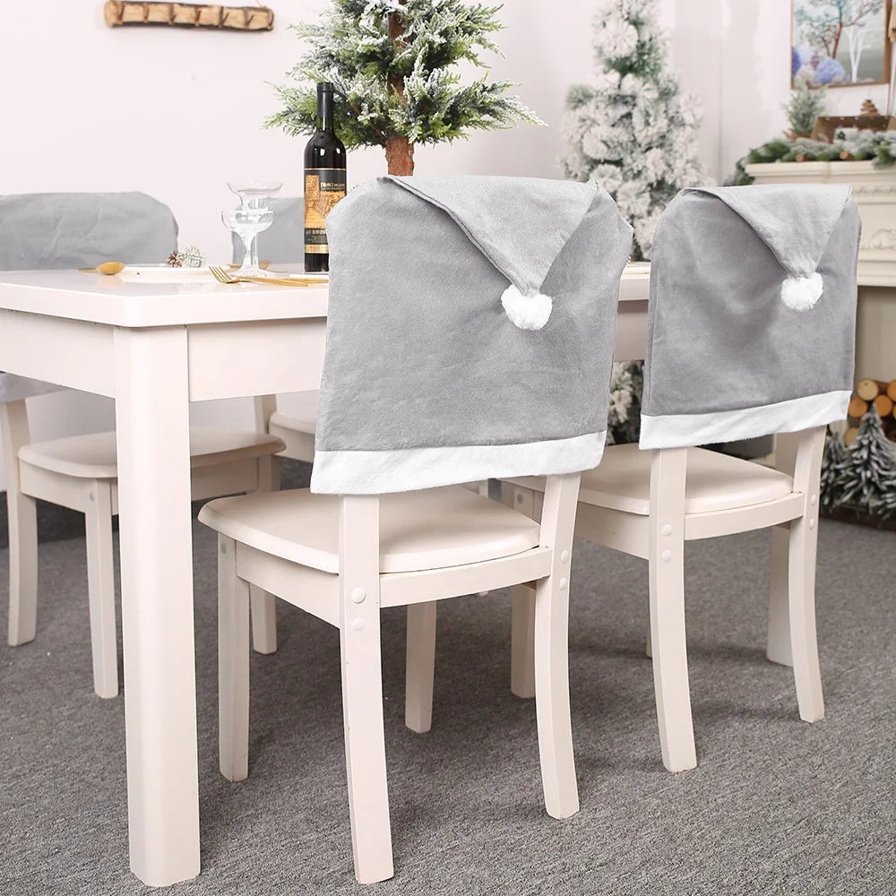 2026 Christmas Decoration Gray Nonwoven Chair Cover Decor Christmas Chair Slipcover